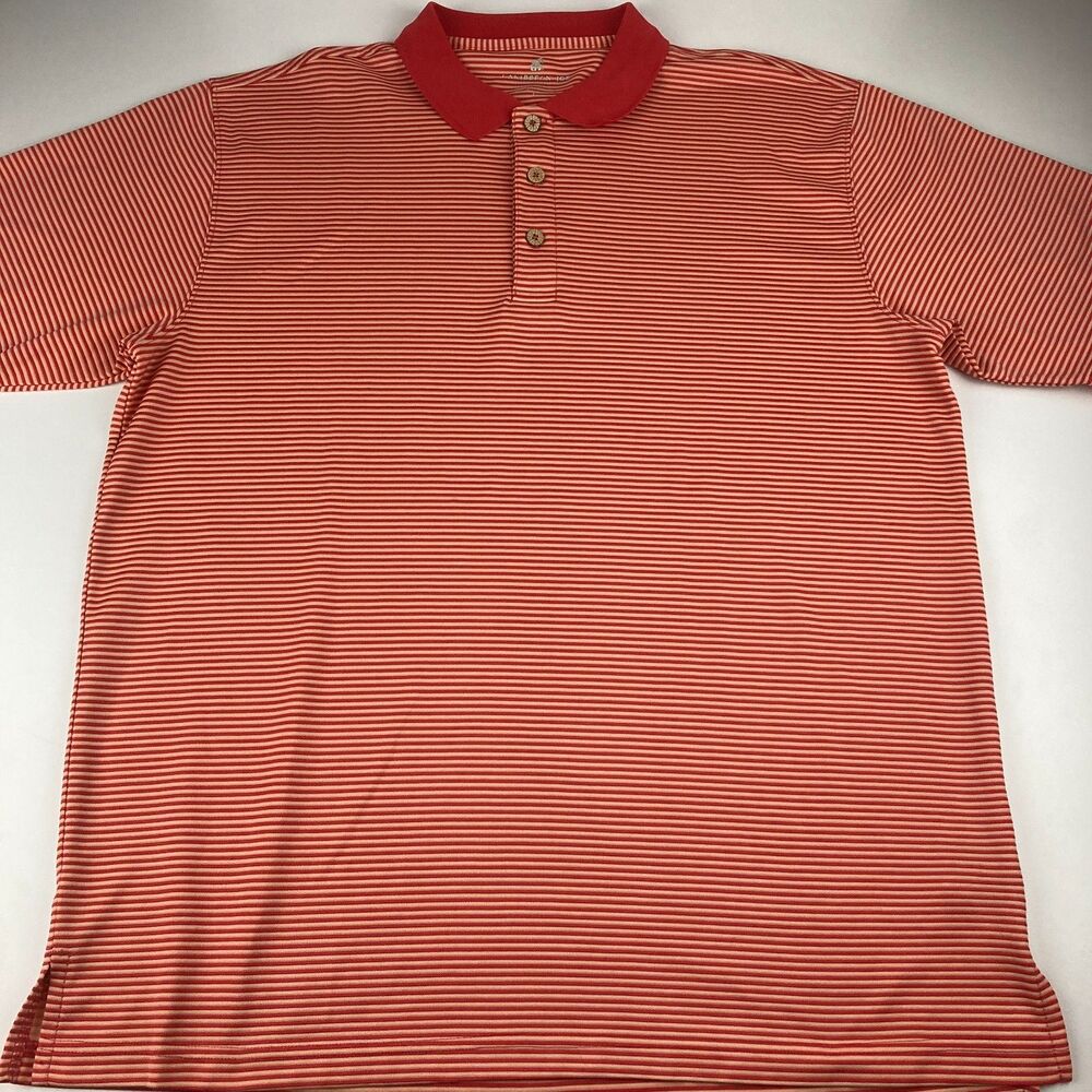 Caribbean Joe Polo Shirt Mens L Red Cream Striped Polyester Golf Casual